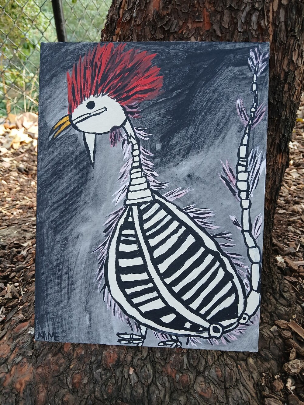 Skeleton Chicken Painting Folk Art